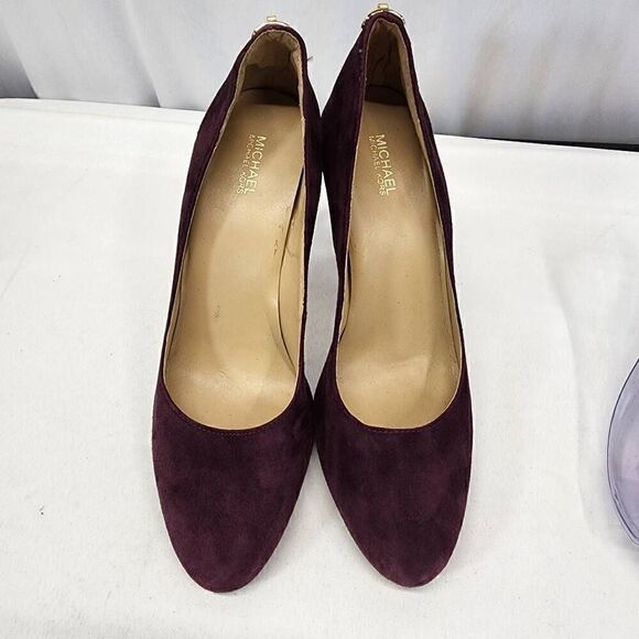 Michael Kors Burgandy Suede Heels Lock Hardware Size 8.5 - Picture 10 of 12
